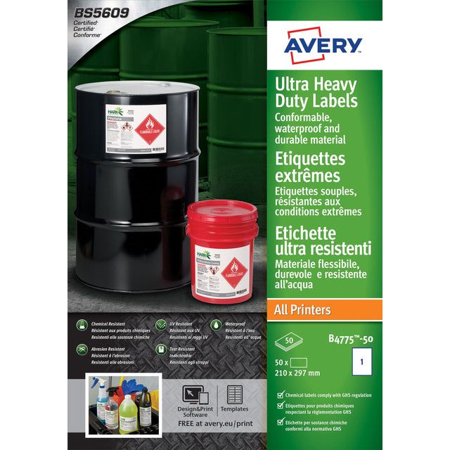 Avery - Etiket  b4775-50 210x297mm pe wit 50st