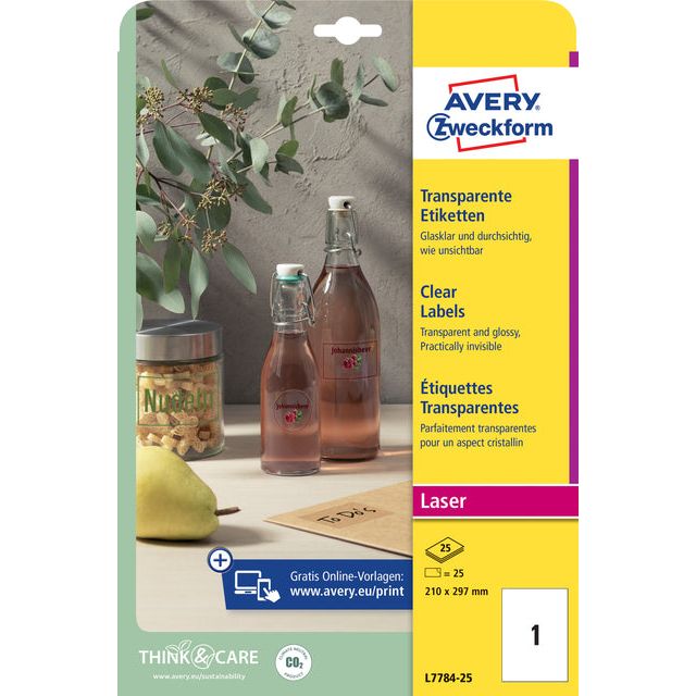 Avery Zweckform - Label Avery L7784-25 210x297mm Transparent 25st | 5 pièces