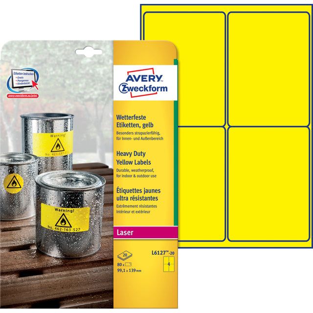 Avery Zweckform - Label Avery L6127-20 99.1x139mm jaune 80 pièces