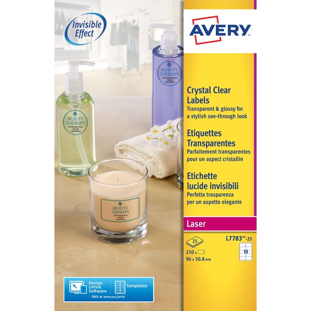 Avery - Étiquette L7783-25 96x50,8mm transparente 250 étiquettes