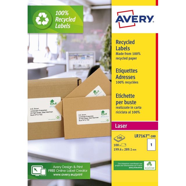 Avery - Etikett LR7167-100 199,6 x 289,1 mm recycelt weiß 100 Etiketten | 5 Stück