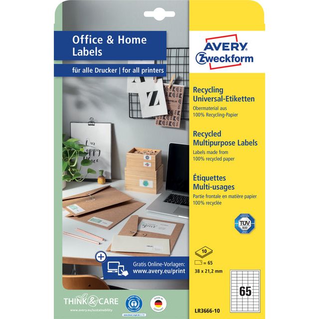 Avery Zweckform - Label Avery LR3666-10 38X21.2 Recyclé blanc 650st