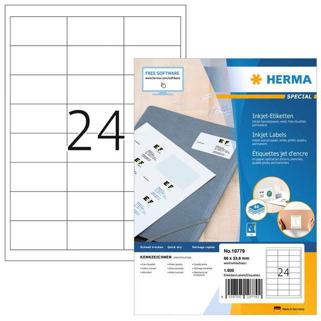 HERMA - Etiket herma 10779 66x33.8mm wit 1920 stuks