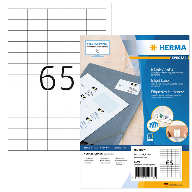 HERMA - Etiquette 10778 38,1x21,2mm blanc 5200 pièces