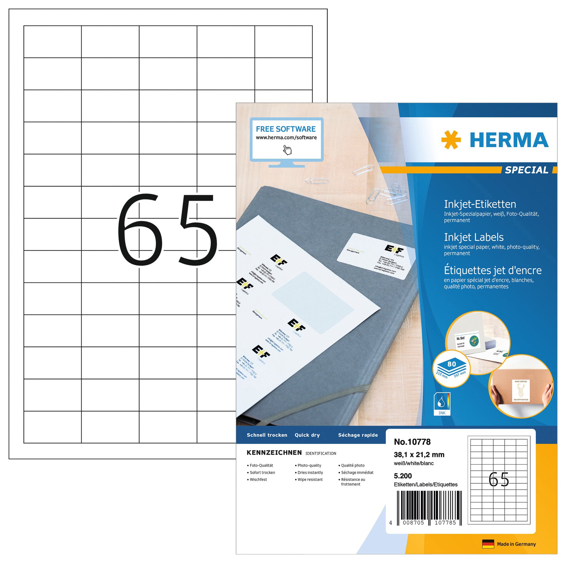 HERMA - Etikett 10778 38,1x21,2mm weiß 5200 Stück