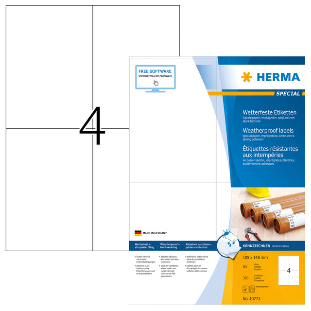 HERMA - Etikett 10773 105x148mm wetterfest weiß 320 Stück