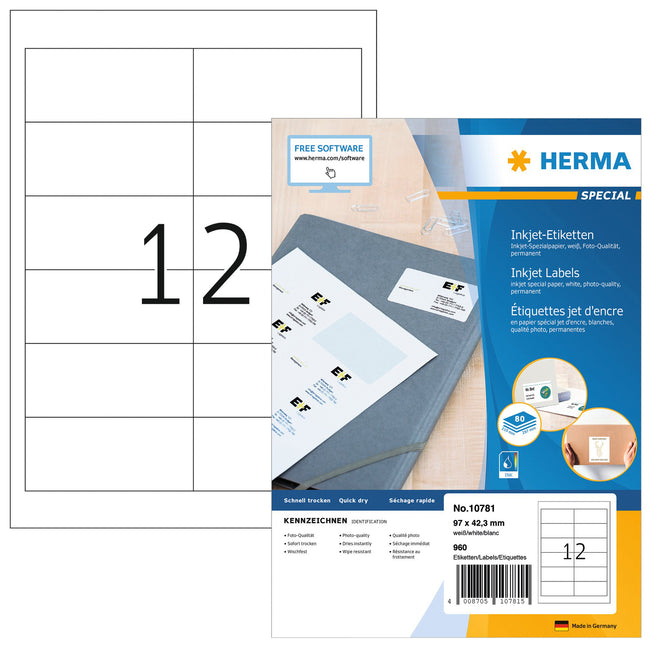 HERMA - Etiquette 10781 97x42,3mm blanc 960 pièces