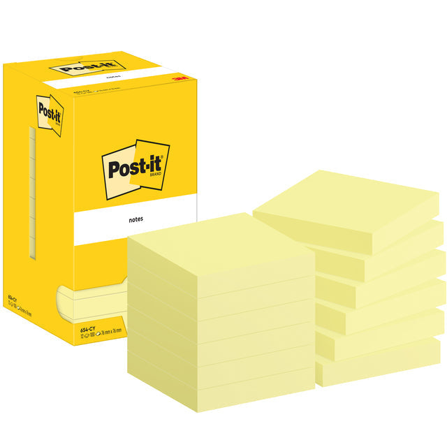 Post-it-post-it-Notizen, 100 Blätter, Ft 76 x 76 mm, Gelb, Packung mit 12 Blöcken