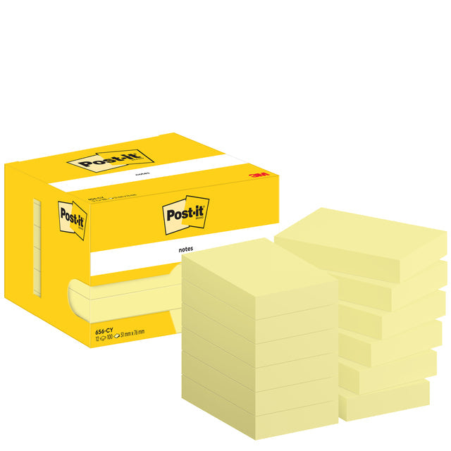 Post-it-post-it-Notizen, 100 Blätter, 51 x 76 mm, Gelb, Packung mit 12 Blöcken