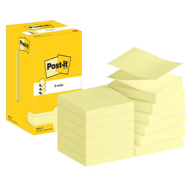 Post-it-post-it z-notes, 100 Blätter, ft 76 x 76 mm, Gelb, Packung mit 12 Blöcken