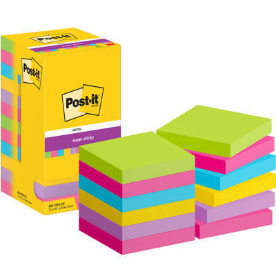 Post-it - Bloc mémo 654 super collant 76x76mm arc-en-ciel | 12 pièces