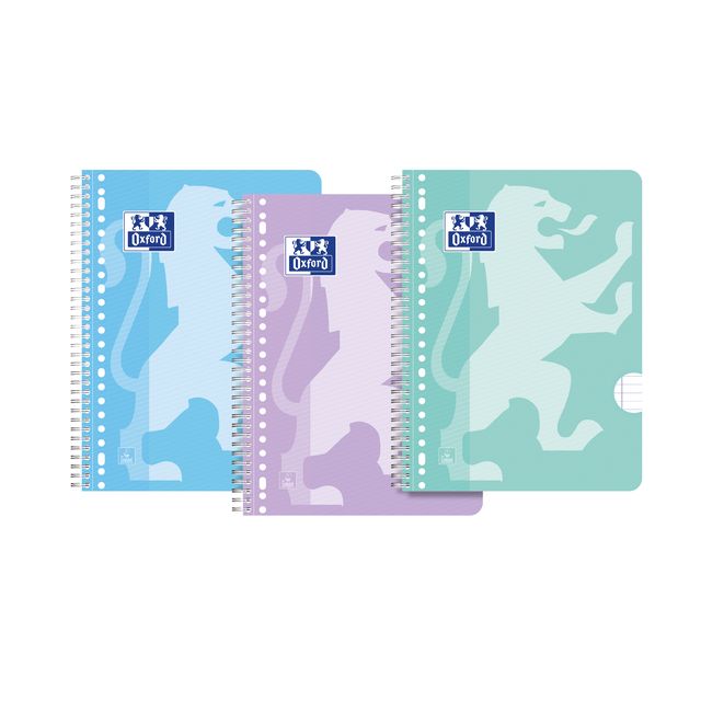 Oxford - Bloc de cours School A4+ ligne 23 trous 160 pages 80gr pastel assortis 3 pièces