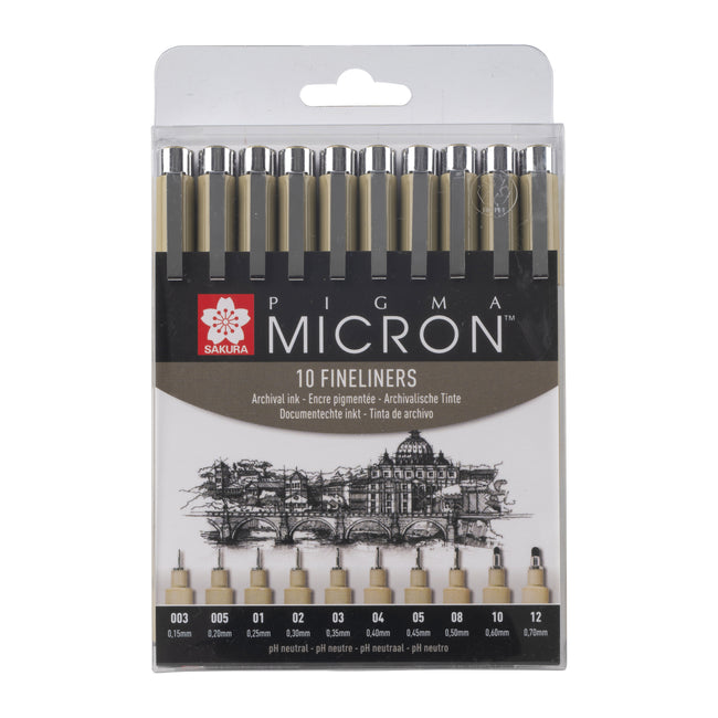 Sakura - Fineliner Pigma Micron Set mit 10 Schreibbreiten schwarz