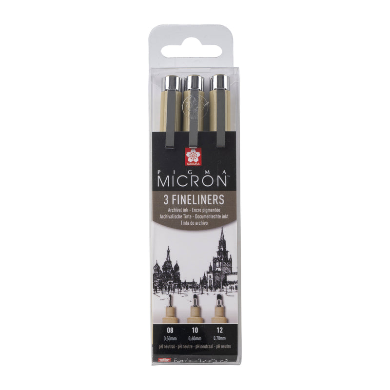 Sakura - Fineliner Pigma Micron lot de 3 largeurs d'écriture noir | 6 pièces
