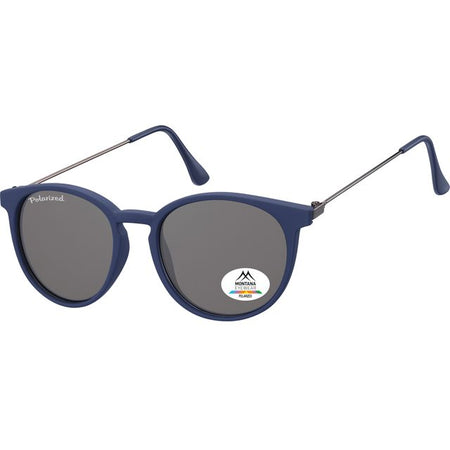 Montana - Lunettes de soleil avec verre rond polarisé fumé et branches en métal bleu