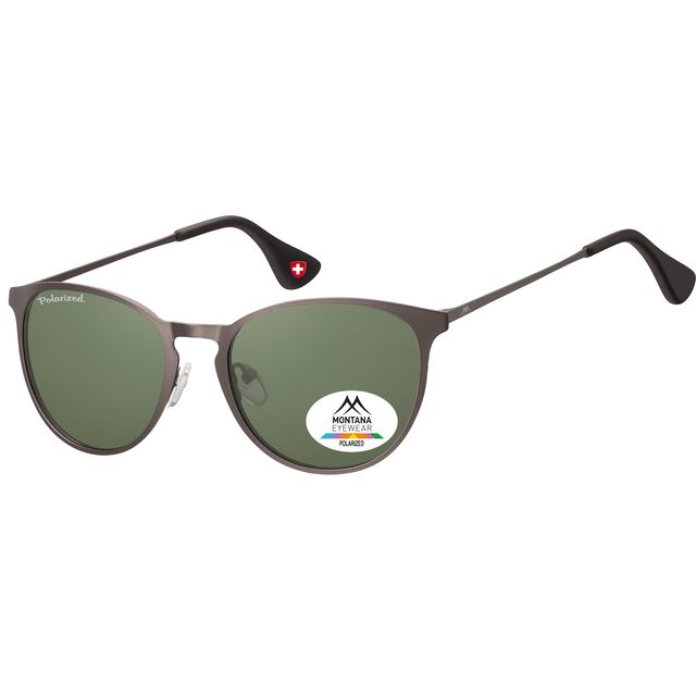 Montana - Lunettes de soleil avec verre rond polarisé vert G15 couleur acier