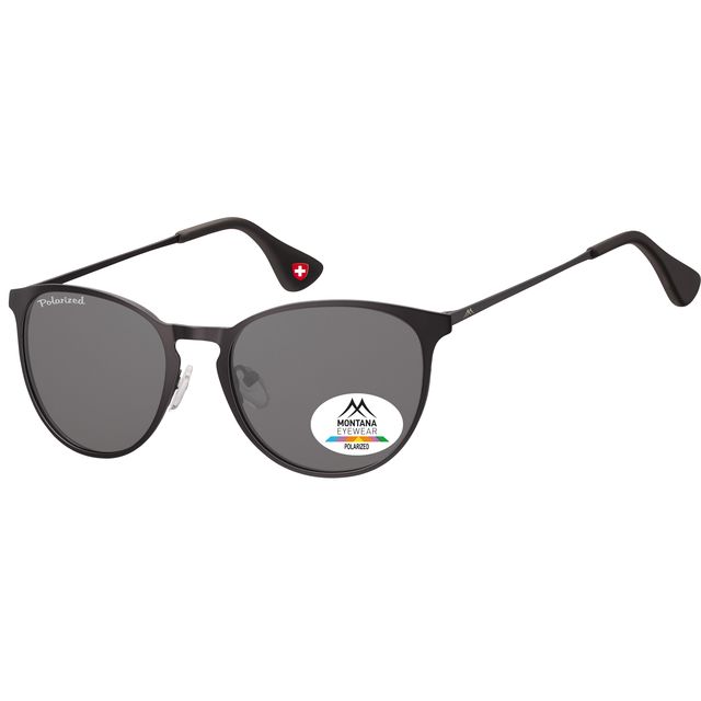 Montana – Sonnenbrille mit rauchpolarisiertem Rundglas und schwarzen Metallbügeln