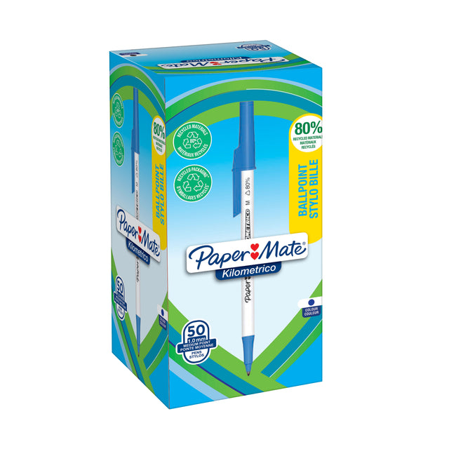 Paper Mate - Stylo à bille Kilometrico recyclé moyen bleu