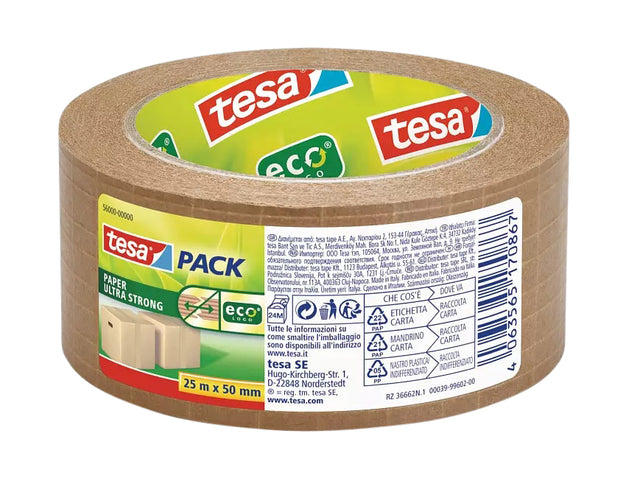 Tesa - Pack Ultra Strong Ecologo, 50 mm x 25 m, Papier, braun