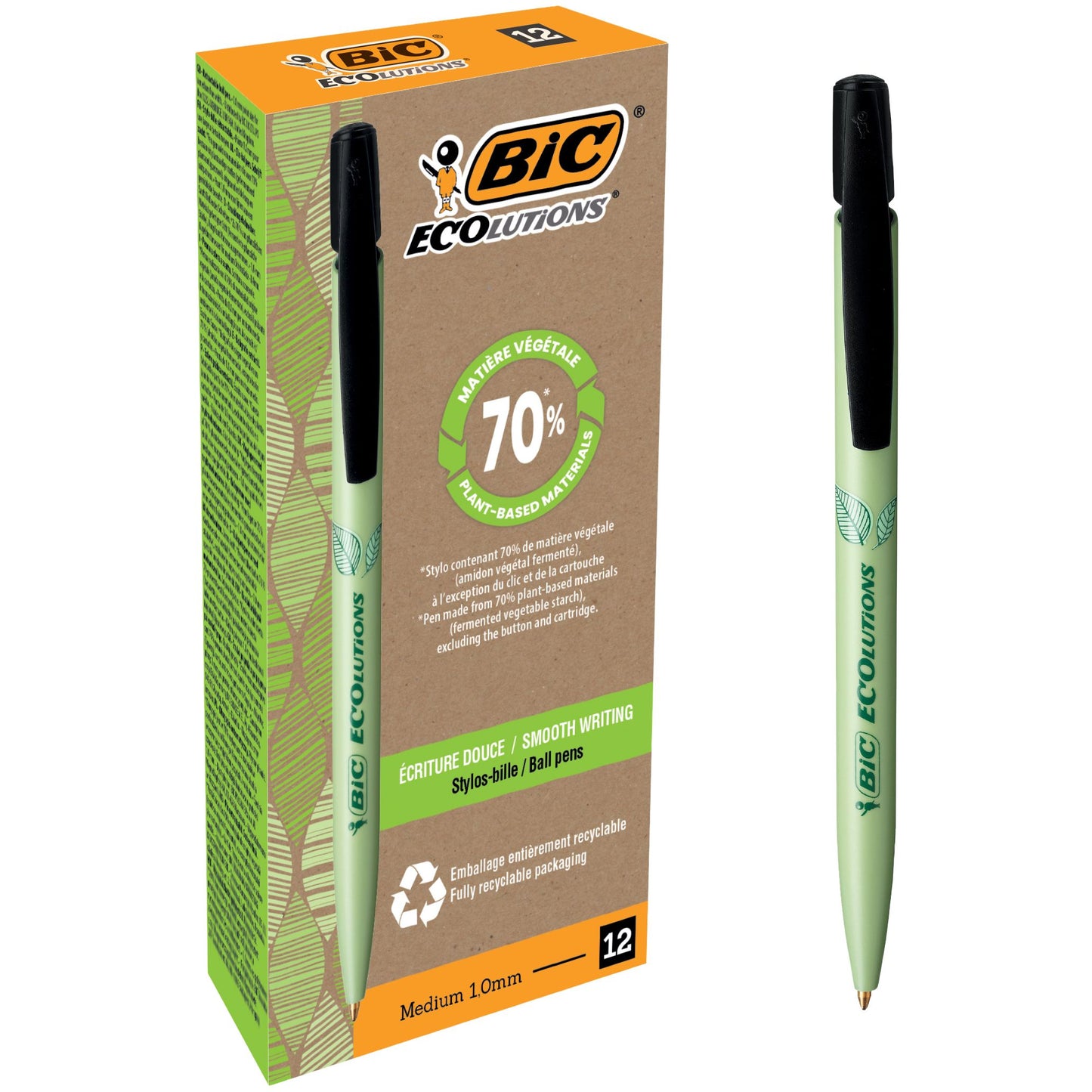 BIC - Kugelschreiber Ecolutions media clic biobasiert medium schwarz | 12 Stück