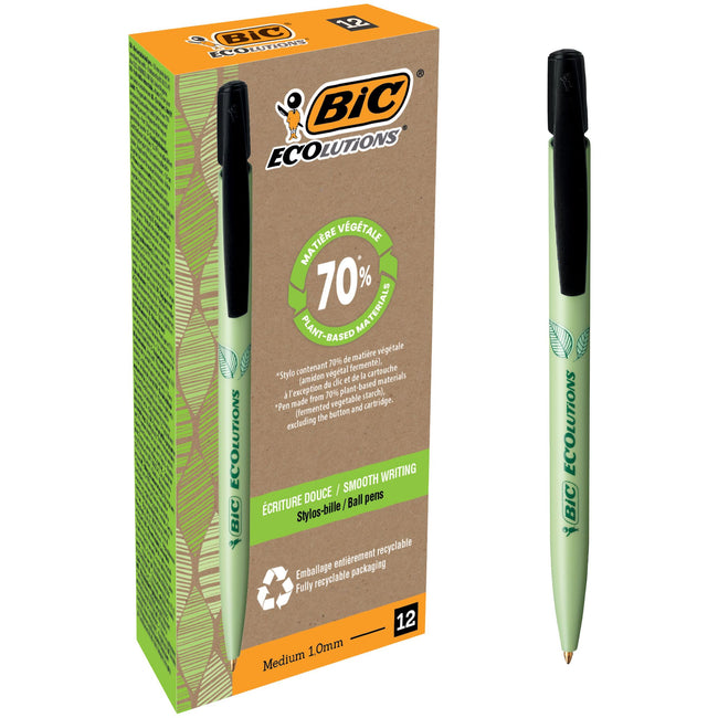 BIC - Kugelschreiber Ecolutions media clic biobasiert medium schwarz | 12 Stück