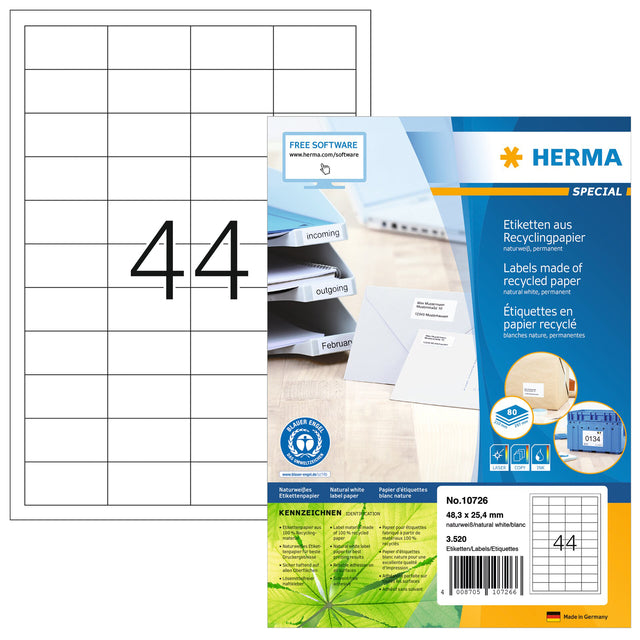 HERMA -  Etiket recycling 10726 48.3x25.4mm 3520 stuks wit