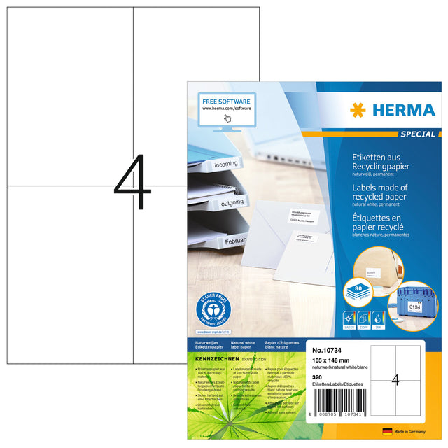 HERMA -  Etiket recycling 10734 105x148mm 320 stuks wit