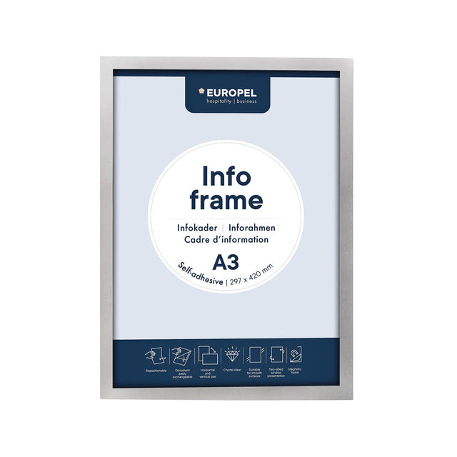 Europel - Cadre d'information autocollant A3 argent