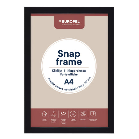 Europel - Cadre à pression amovible A4 25mm noir mat | 10 pièces