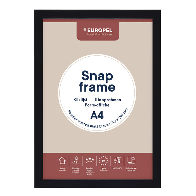 Europel - Cadre à pression amovible A4 25mm noir mat | 10 pièces