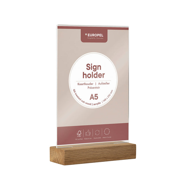 Europel - Porte-cartes A5 acrylique avec base en bois