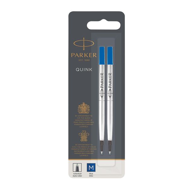 Parker -  Rollerpenvulling  quink m blister 2st blauw