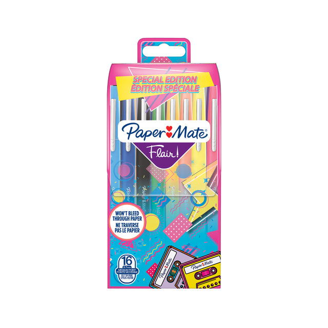 Paper Mate - Fineliner Flair rétro moyen blister assorti de 16 pièces