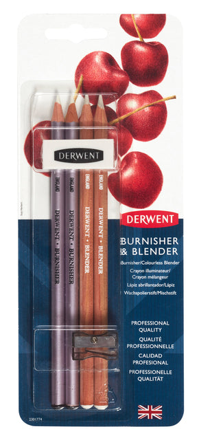 Derwent - Blender en Burnisher met gum en slijper, set van 4