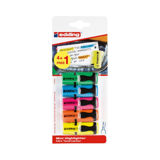 Edding - mini marqueur 7, blister avec 5 pièces (4 + 1 gratuites) couleurs assorties