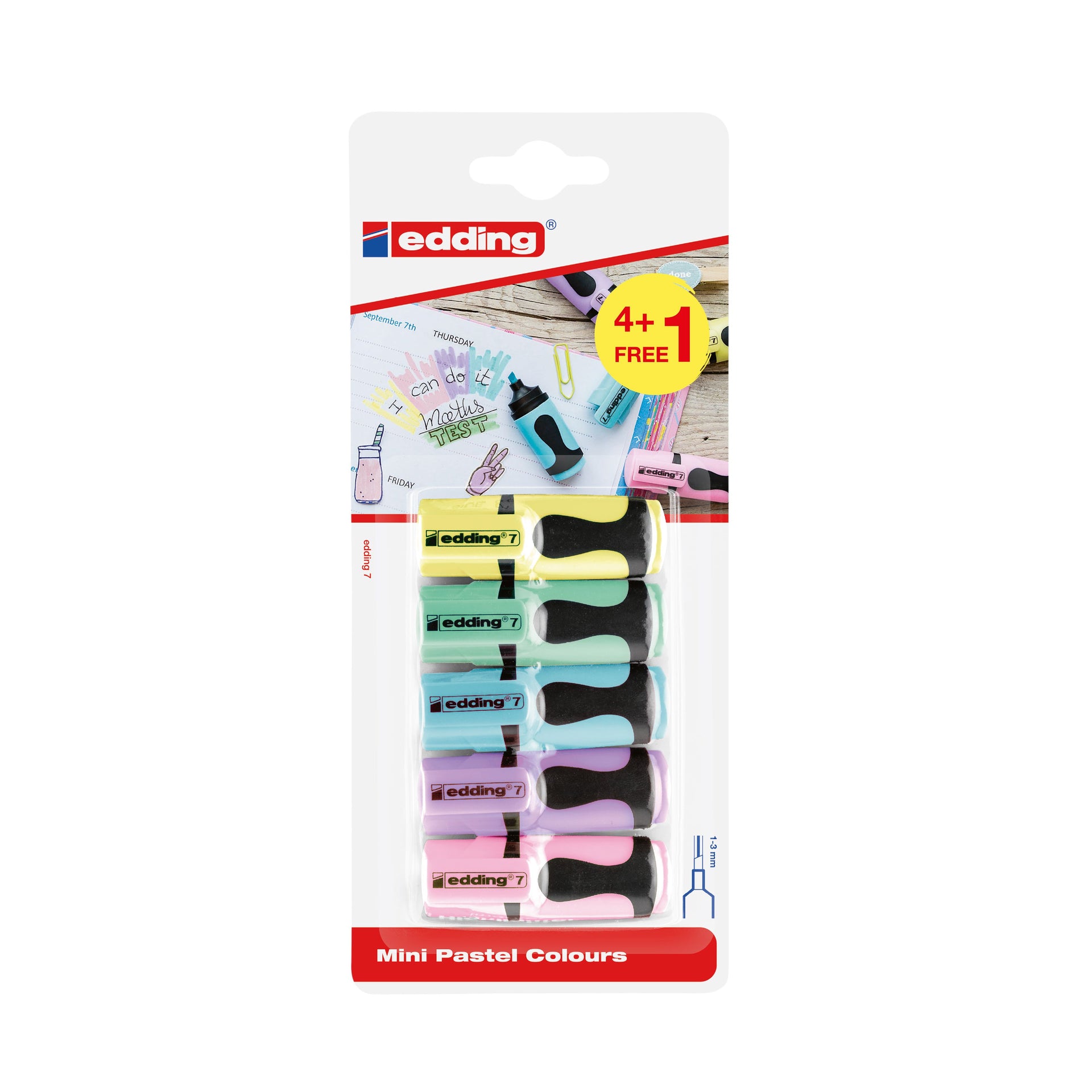 Edding - Surligneur 7 mini 1-3mm pastel cul blister de 4+1 pièce gratuite | 10 pièces