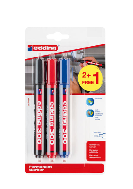 Edding - Feutre 300 ronds 1,5-3mm assortis blister de 2+1 offert