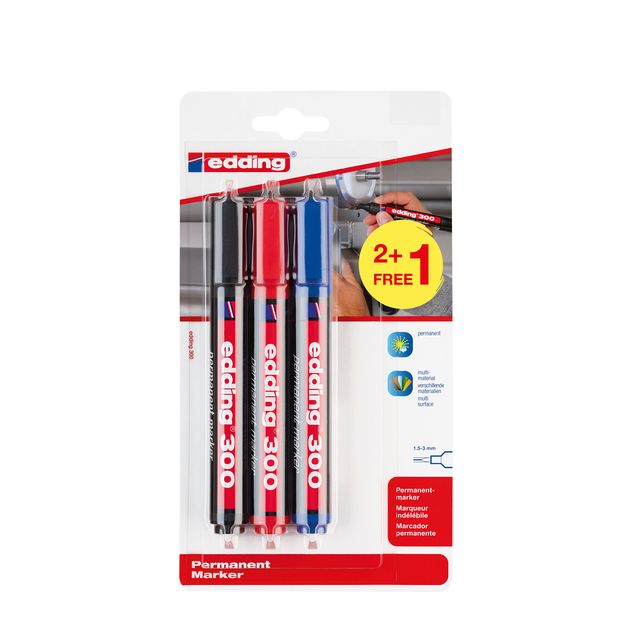 Edding -  Viltstift  300 rond 1.5-3mm 2+1 assorti