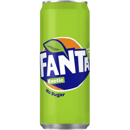 Fanta -  Exotic No Sugar frisdrank, sleek blik van 33 cl, pak van 24 stuks