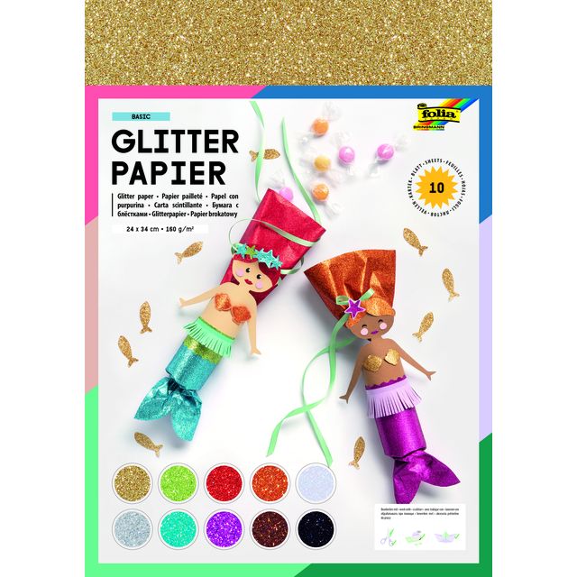 Folia Paper -  Glitterpapier folia 1-zijdig 24x34cm 170gr 10v ass