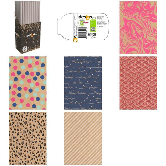 IG design - Papier cadeau IG Group Imprimé Kraft 200x70cm assorti