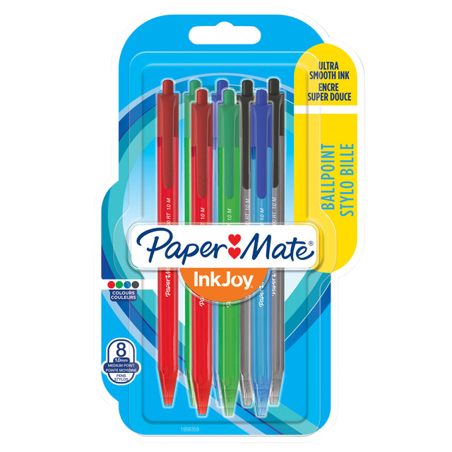 Paper Mate - Kugelschreiber Inkjoy 100RT mittelgroß sortierter Blister mit 8 Stück