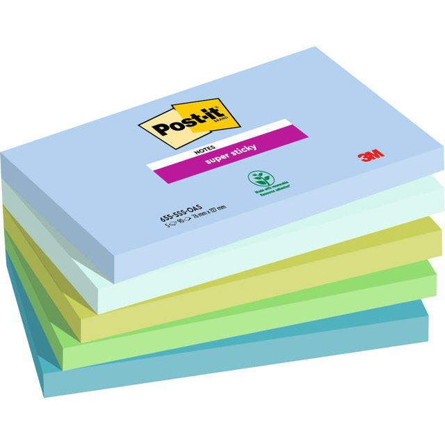 Post -it - Super Sticky Notes Oase, 90 Blatt, Ft 76 x 127 mm, verschiedene Farben, 5 Blöcke Anzug