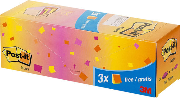 Post-it - Bloc mémo 654 76x76mm fluo assortis 21 + 3 offerts