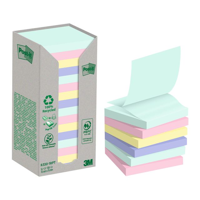 Post-it - Bloc-notes 3m z-note r330 76x76mm recycler | 10 pièces