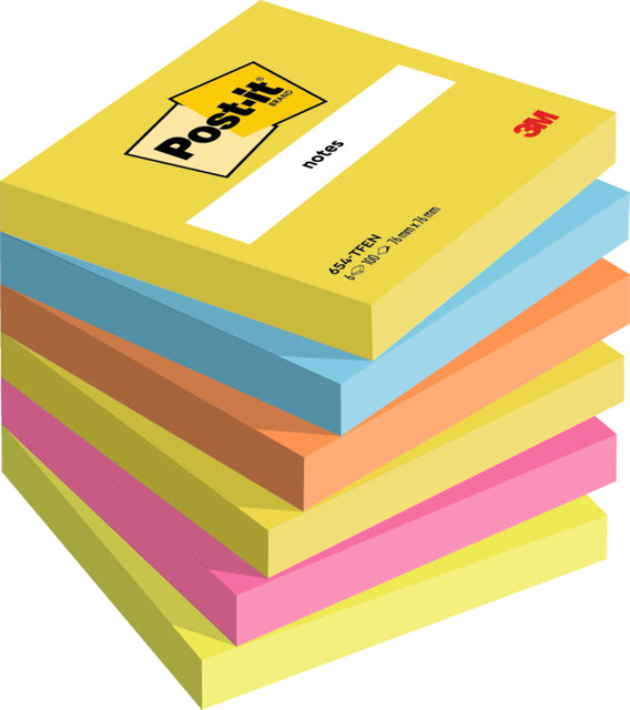 Post-it - Bloc mémo 3m 654 76x76mm couleurs énergétiques | 12 pièces