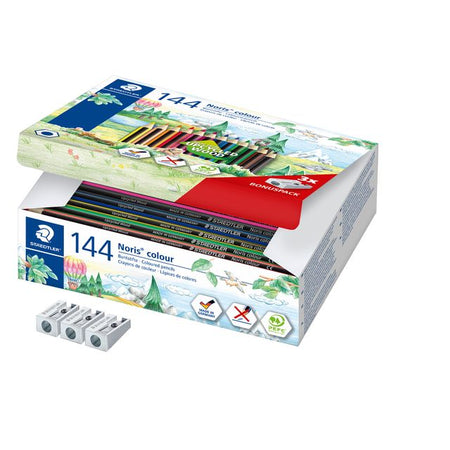 Staedtler - Crayons de couleur classe Noris pack de 144 pièces 12 couleurs + 3 taille-crayons offerts