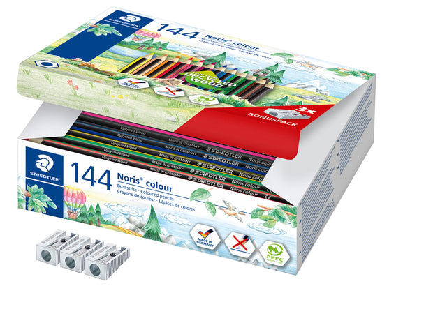 Staedtler - Crayons de couleur classe Noris pack de 144 pièces 12 couleurs + 3 taille-crayons offerts