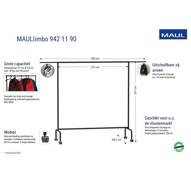 MAUL - Armoire-penderie Limbo 156x127 (jusqu'à 220)x50cm mobile (bras latéraux)