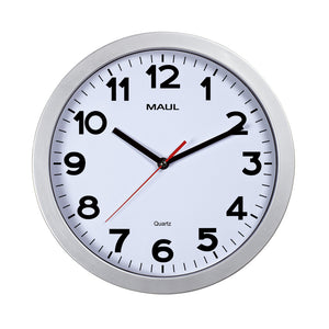 Maul - Wanduhr Step Quartz Ø30x5cm Kunststoff silber/weiß, geräuschlos drehend